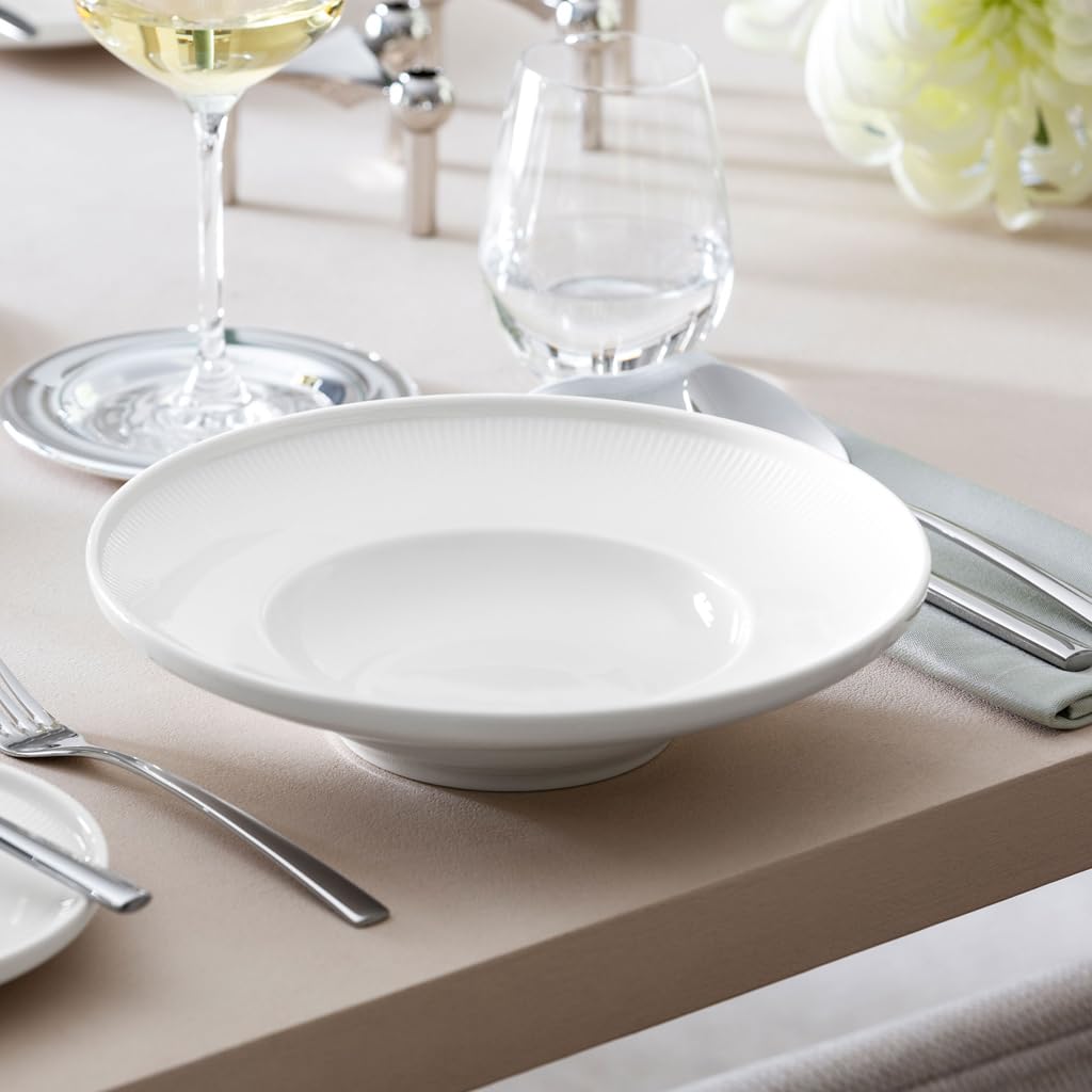 Villeroy & Boch - Afina Pastateller aus Premium Porzellan, ø 25 cm, tiefer Teller für Nudeln Salate & Suppen, Made in Germany, spülmaschinenfest und mikrowellensicher, stapelbar, weiß, 6er Set