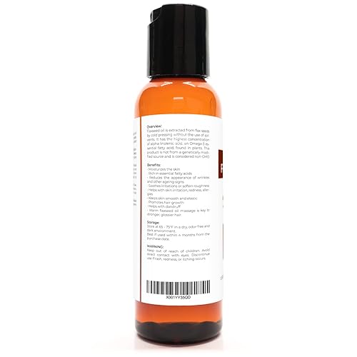 Miniatura 3 de velona Aceite de linaza orgánico certificado por la USDA, 2 onzas, aceite portador 100% puro y natural, sin refinar, prensado en frío, crecimiento