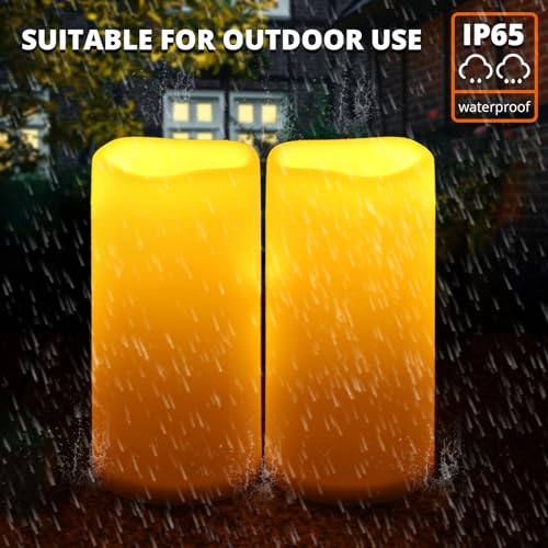 Image of NURADA 8 inch x 4 inch Large Outdoor Flameless Candles - Waterproof LED Pillar Flickering Candle Battery Operated with Timer Remote Control for Patio Porch Lanterns Decor - Long Lasting Set of 2