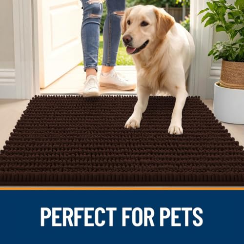 Image of OLANLY Dog Door Mat for Muddy Paws 24x16, Ultra-Absorbent Chenille Mud Mat