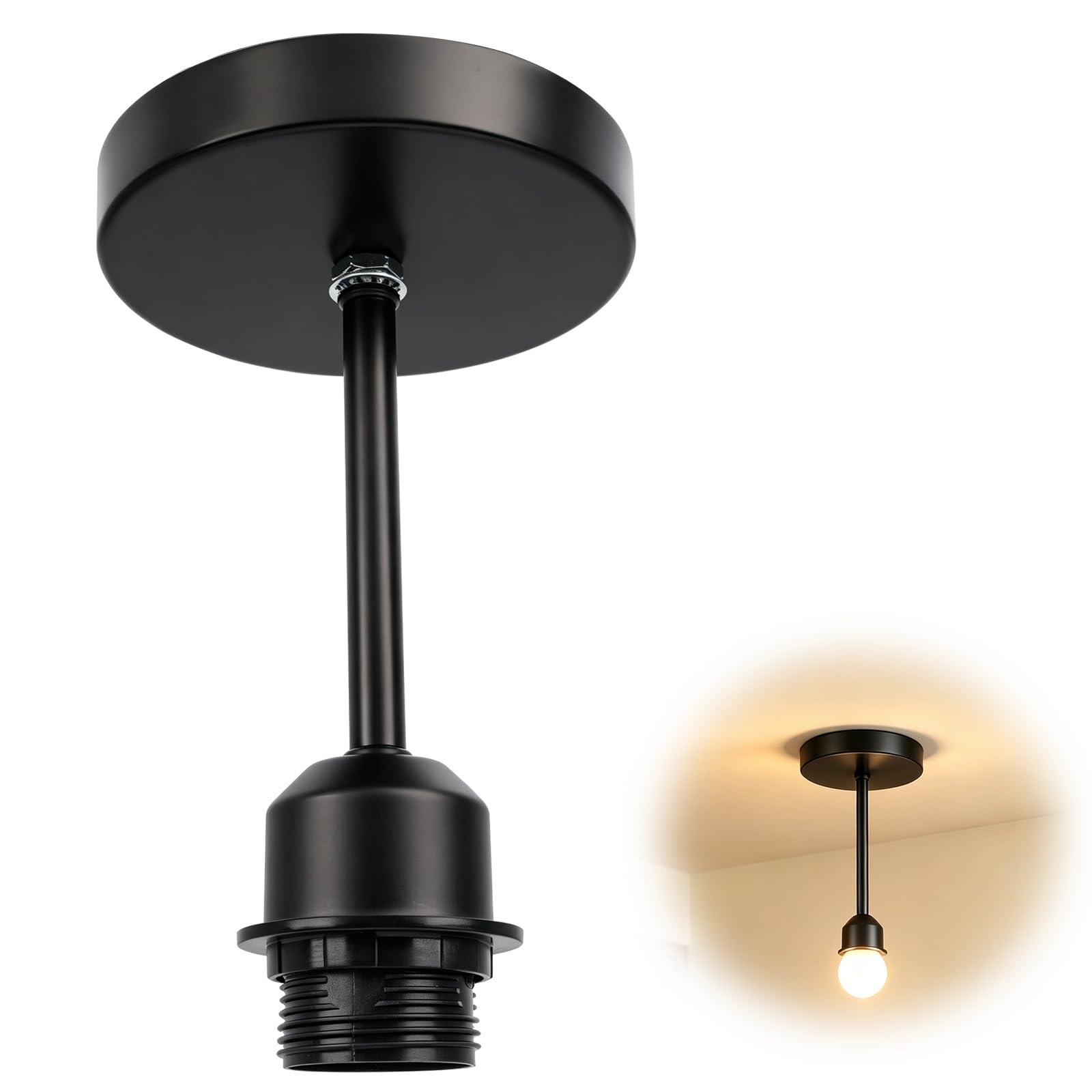 EliphonTowne Ceiling Light Pendant Fitting - E27 Screw Bulb Holder, Pendant Light Fitting with Semi Flush Ceiling Rose Shape for Home Kitchen Hallway Renovation, Suitable for Lamp Shades