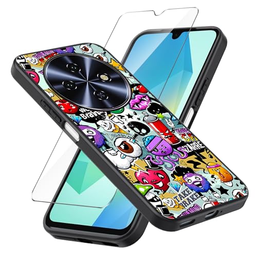 Junruijia Hülle für Oukitel C5 + Gehärteter Film Bildschirmschutzfolie Schutzfolie - Schwarz Weich Silikon Schutzhülle Flexibel TPU Tasche Hülle - Monster