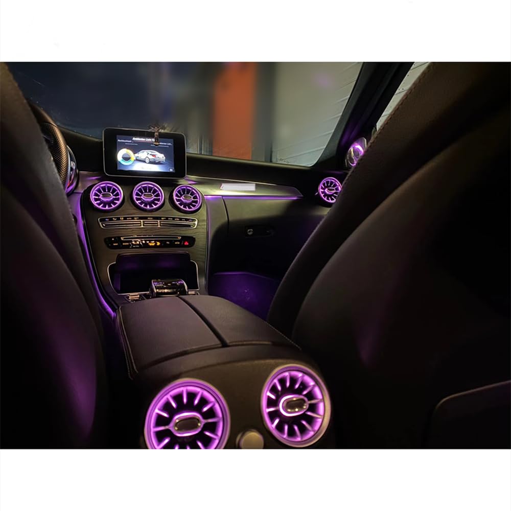 64 Color LED Environmental kit for Automobiles, 7-piece Luminous air Conditioning Vent Set, Screen Control, for Mercedes Benz C-Class W205 GLC X253