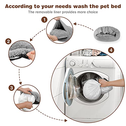 Lasaas Small Dog Bed With Blanket Attached Round Donut Cozy Cuddler Caliming Dog Bed With Removable Liner Soft Warmth Plush Puppy Pet Bed For Small Cats Or Dogs Light Grey S #TOP5