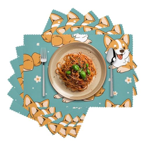 Set de table antidérapant lot de 6 résistant chaleur pour protéger table des brûlures Corgi - 3