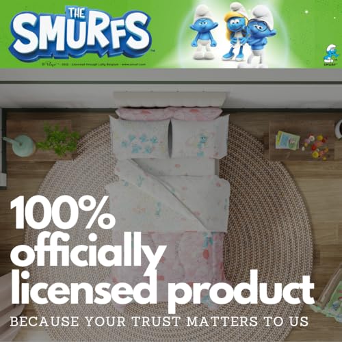 The Smurfs Smurfette Full Bedding Set – 7 Piece Kids Super Soft Microfiber Reversible Comforter & Sheet Set - Pink, (Officially Licensed Product) by Franco by Franco - Image 6