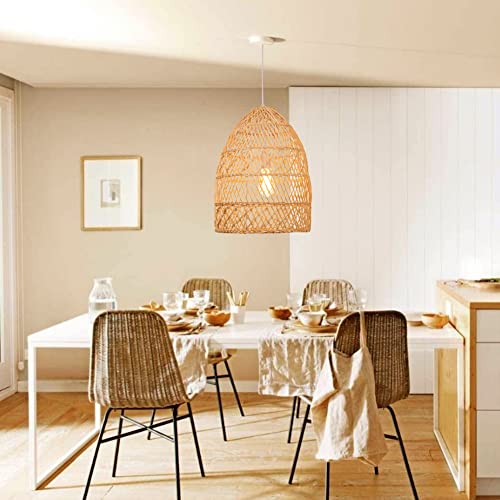Littleglovo Handmade Rattan Light Fixture, Natural Material Rattan Lamp, Round Ceiling and Woven Lamp, Rattan Light Pendant Suitable for E26/27 Lamp Holder (13.7X19.6In)-1 Pack(Not Including Bulb) - Image 5