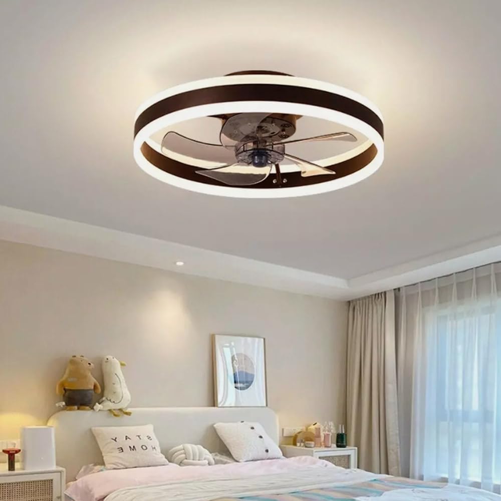 Ccarzzi Ceiling Fans with Lights, 50CM Ceiling Fans with Lamps with Remote Timer 6 Speed - Black Quiet Dimmable LED Fan Lights for Bedroom Home Living Dining Room (Round Shape)