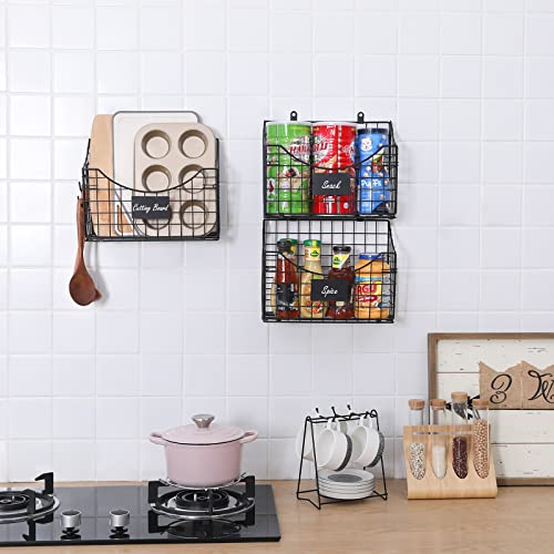 Over The Cabinet Door Organizer 3 Pack, Wall Mount Storage Basket With Name Plate For Cutting Board Foils Cookie Sheet, Grid Storage Bin Basket Holder Rack With 5 S Hooks For Kitchen Pantry Bathroom #TOP5