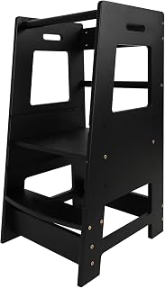 ECOMEX Toddler Standing Tower Kitchen Step Stool for Kid's Adjustable Height Learning Stool Helper Removable Anti-Drop Safety Rail Stool for Bedroom, Bathroom, Black