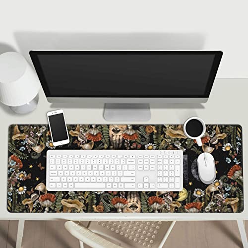Mushroom Moon Phase Magic Witch Floral Fern Leaf Gaming Keyboard Mouse Pad Mousepad Huge Extended XL Stitched Edge Rubber Sole for Home Office(31.5"X 11.8") - Image 4