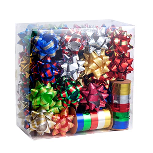 Joyin 75 Pcs 3 Inch Christmas Self Adhesive Gift Bows And 8 Rolls Of Christmas Curling Ribbons For Baskets, Wine Bottles Decoration, Gift Wrapping And Decoration Present #TOP29