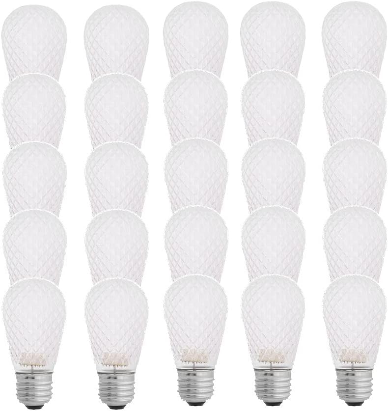 Cool White S14 LED Faceted Lens - Patio String Light Bulbs - Box of 25