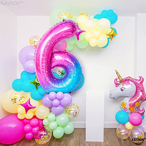 Image of KatchOn Foil Rainbow Number 6 Balloon for 6th Birthday Decorations 40 Inch