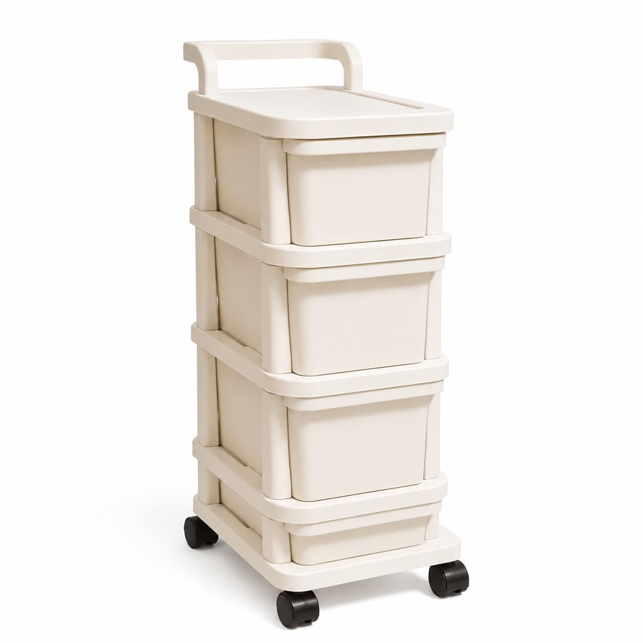 DUAS Plastic Storage Trolley Drawer Cabinet on Wheels, Slim Mobile Organiser with Spacious Compartments, Top Handle and Flat Surface for Bathroom, Kitchen, Bedroom, Office, Salon and Playroom