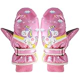 Schneehandschuhe kinder, 2pcs Einhorn Skihandschuhe Kinder Wasserdicht, Skihandschuhe Mädchen, Winter Handschuhe Kinder, Plüsch Gefüttert Skihandschuhe, 2-5 Jahre Mädchen Skifahren Laufen Radfahren