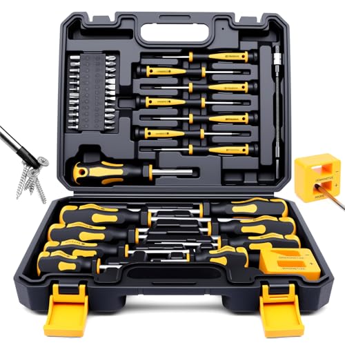 43-Piece Magnetic Screwdriver Set with Case, Professional Screwdriver Set Kit with Slotted Phillips Torx Hex Pozidriv & Precision Screwdrivers, Bits, Flexible Extension Shaft & Tool Set Accessories