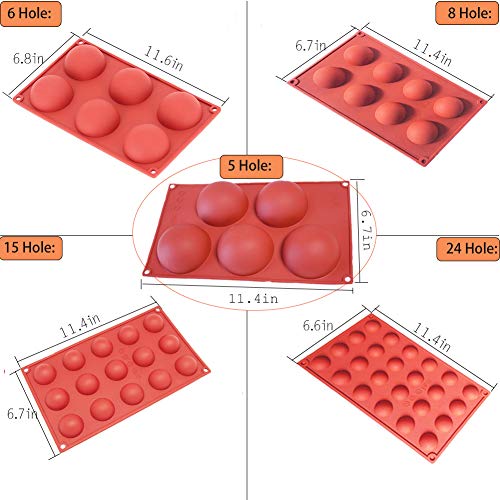 Semicircle Silicone Mold,Shxmlf Half Sphere Chocolate, Candy Gummy Dome Molds Teacake Bakeware Set for Cake Decoration Mousse Jelly Bombe Cupcake Baking Mould (5PACK)
