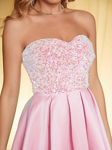 Image of Angel-fashions Women's Strapless Sequin A-Line Sequin Elegant Short Prom Gown Cocktail Dress