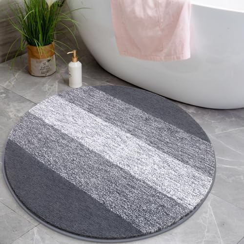 Enyhom Rund Badematte 90 cm Grau, rutschfest Waschbar Badezimmerteppich...