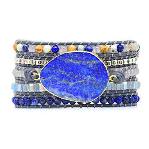 Zosojona Starto Handmade 5 Wrap Bracelet Natural Jasper Druzy Turquoises Leather Boho Bracelets Jewelry (Lapis) #TOP16