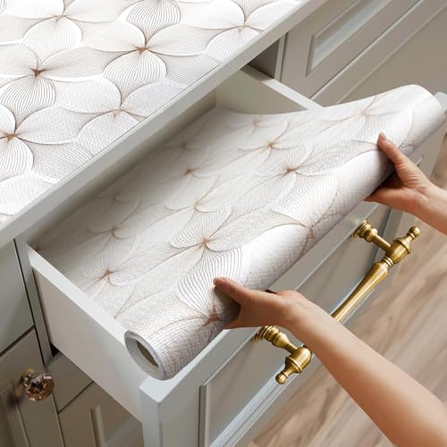 Quttisay Shelf Liner for Kitchen Cabinets,Non Adhesive Cabinet Liner,Non-Slip Drawer Liner,Waterproof Shelf Liner Easy to Clean Strong Grip Liner for Cabinets,Drawers,Cupboard,(Flower 12 inx10 FT)
