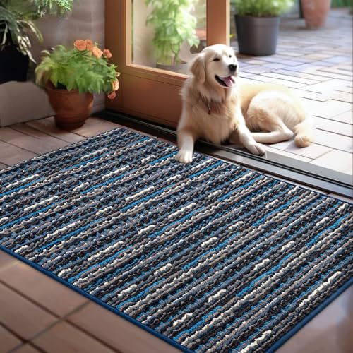 Biscpro Dirt Trapper Door Mats Indoor, Non-slip Barrier Mats for Indoor Outdoor, Super Absorbent Entrance Large Rug Machine Washable Soft Floor Carpet for Front Back door, Navy Blue, 80 x 100 cm