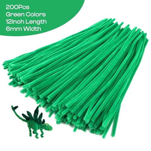 Image of Caydo 200 Pieces Green Pipe Cleaners Craft Chenille Stems | for Creative DIY Art Craft Projects (6 mm x 12 inch)