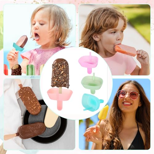 4 Stück Eishalterung Kinder, Silikon Eis Tropfschutz Stiel Halter mit Strohhalm für Eislutscher Unterschiedlicher Größe, Wiederverwendbares Eis Zubehör für Jungen & Mädchen in Bunt