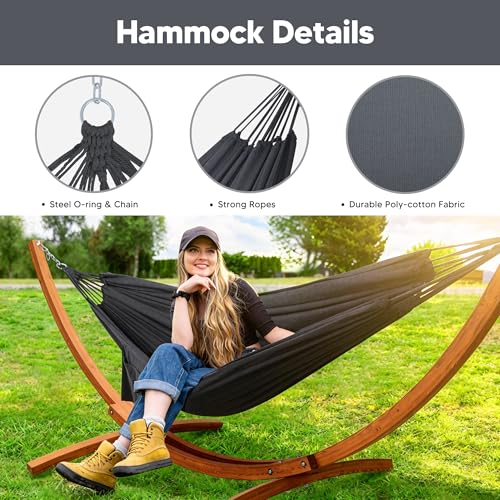 Image of SUNCREAT 2 Person Hammock with 10 ft Wooden Stand Included, Dark Gray
