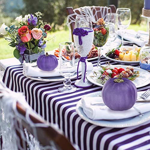 Image of Winlyn 7 Pcs Assorted Sizes Purple Artificial Pumpkins and Gourds Decorative Halloween Pumpkins Foam Pumpkins for Gifts Chic Halloween Thanksgiving Fall Wedding Table Centerpiece Mantel Shelf Decor