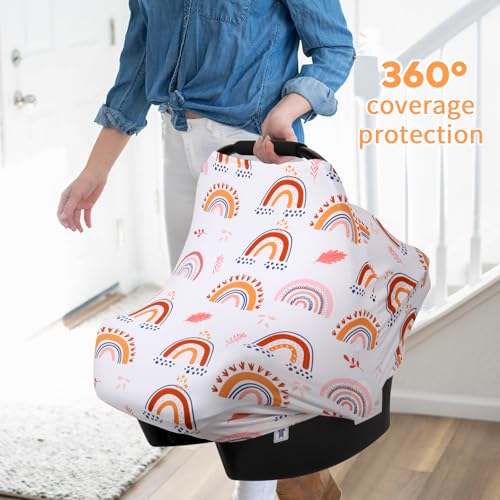 Image of Rquite All-in-1 Car Seat Cover Baby, Carseat Covers for Girl Boy, Stretchy Soft Infant Car Seat Cover, Multi-use Baby Carrier Cover, Car Seat Canopy, Stroller Sun Shade, Nursing Breastfeeding Cover
