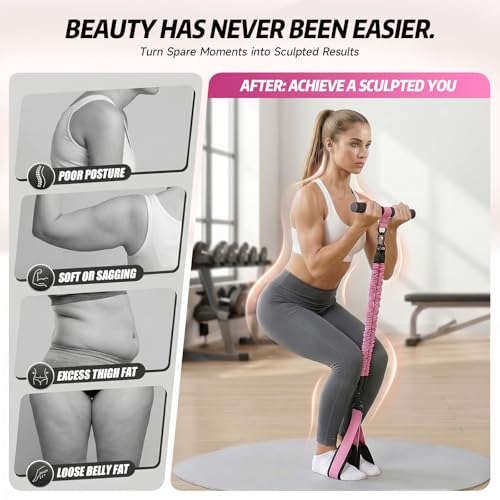 Image of Upgraded Pedal Resistance Band with Handle, Adjustable Exercise Bands for Home Workout, Portable Fitness Equipment for Abs, Arms, Legs & Full Body Training - Pink