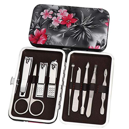 Juego de 9 piezas de manicura y pedicura, cortaúñas de acero inoxidable, juego de pedicura, kit profesional de cuidado de uñas, kit de herramientas de manicura, con estuche de viaje para viajes y hoga