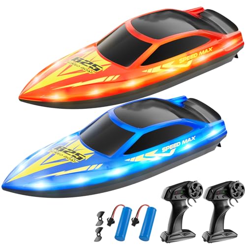 CAPTAER Remote Control Boat for Kids, RC Boat for Pool, Lake, River and Pond with LED Lights, Self-Righting, Waterproof, Fast Speed Racing Electric Boats 2 Speed Modes 60mins Rechargeable Batteries