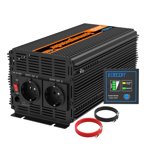 EDECOA inversor 24v 220v convertidor 2000w y Pico de 4000w 2X USB y Mando a Distancia Transformador 24v a 230v de Onda sinusoidal modificada para camion