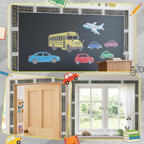 Image of BeYumi Roadway Crosswalk Border Trim - 65ft Back to School Crosswalk Road Straight Rolled Border Trim Crossing with White Stripes Bulletin Board School Classroom Office Chalkboard Party Holiday Decor