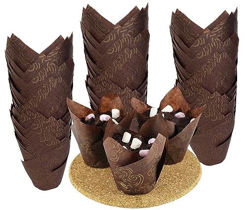 Tulip - Moldes para cupcakes, 200 moldes para hornear, a prueba de grasa, para bodas, cumpleaños, naturaleza y marrón, 2 pulgadas marrón, envoltura de cupcakes de chocolate de Navidad