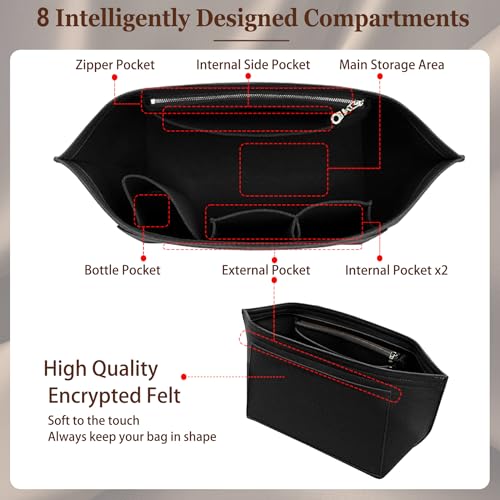 Image of Doxo Purse Organizer Insert for Longchamp Le Pliage Tote, Large Bag Organizer with 8 Compartments, YKK Zipper Pocket Cup Holder, Handbag Shaper for Women, Fits Original /Green /Energy L Tote (Black, WL)