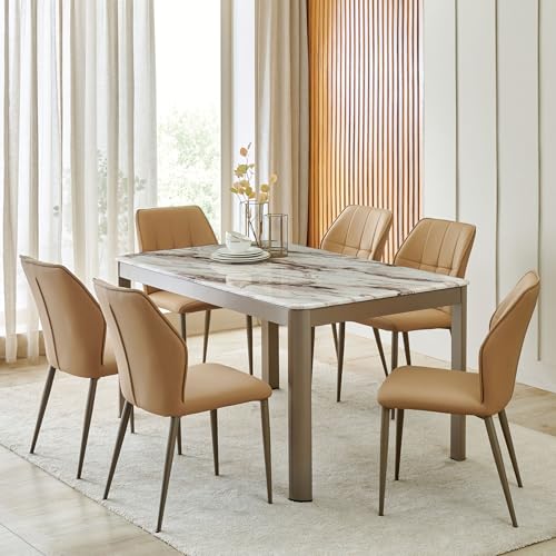 Image of Home Centre | Glam Faux Leather Dining Chair Set of 2 | Metal Frame | Beige | 1 Year Warranty