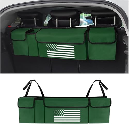Organizador de maletero para automóvil, organizador único de asiento trasero con bandera de Estados Unidos con 4 bolsillos de gran capacidad,