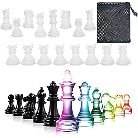 Chess Resin Silicone Mold, Upgrade 3D 16 Pieces Chess Mold Kit for Resin Casting Full Size with Storage Bag, Chess Epoxy Molds for Kid Adult Family to DIY Art Crafts Home Decoration Cover