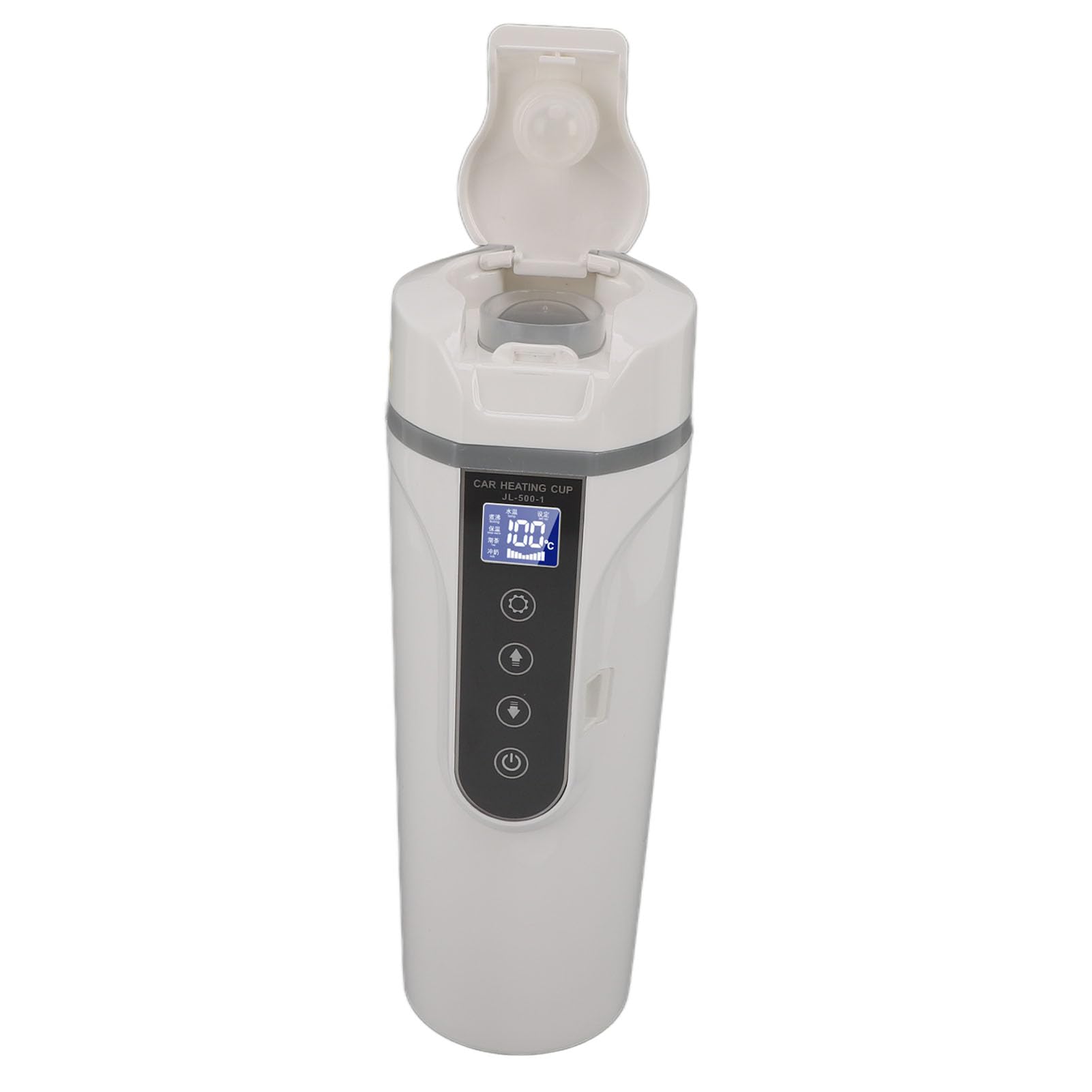 Taza Calefactora Eléctrica Portátil para Coche, Hervidor Inteligente de 500ml con Pantalla Inteligente de Temperatura para Viajes Familiares, Diseño Duradero de Acero Inoxidable (WHITE)