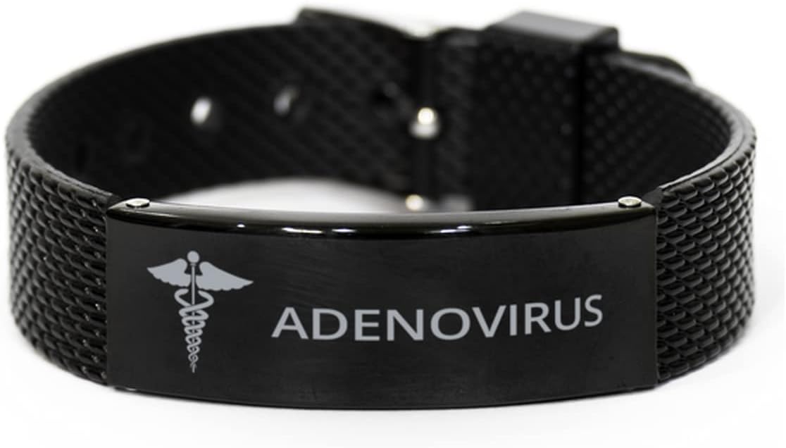 Medical Black Shark Mesh Bracelet, Adenovirus Awareness, Medical Symbol, SOS Emergency Health Life Alert ID Engraved Stainless Steel Jewelry Silver Adjustable Bracelet for Women Men Teen
