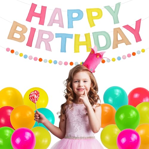 Image of 2-PCS Pre-Strung 3D Felt Happy Birthday Banner,Macaron Birthday Decorations | Reusable,Adjustable Distance,Soft,Max span 10ft,NO Assembly Required,Set up your birthday decorations in just one minute