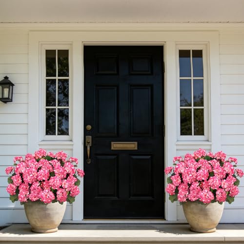 Image of Bassion Artificial Geraniums Flowers for Outdoors Decoration, 4 Pcs, Pink | UV resistant, silk flowers, realistic artificial geraniums, planter window box balcony outdoor garden outside decoration
