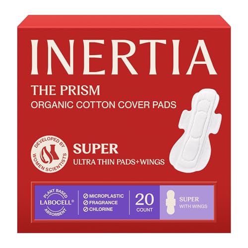 INERTIA The Prism Red Truly Organic Ultra Thin & Leak-Proof Korean Cotton Pads with Wings | Super Absorbency | Hypoallergenic Super Absorbent Chlorine-Free & Fragrance-Free (20 Count)