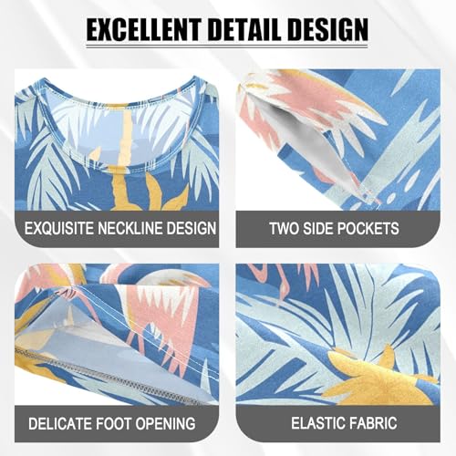 ALAZA Flamingo Palm Leaves Camouflage Pajamas Short Sleeve 2 Piece Sleepwear Top and Bottom Pajama Set Unisex4