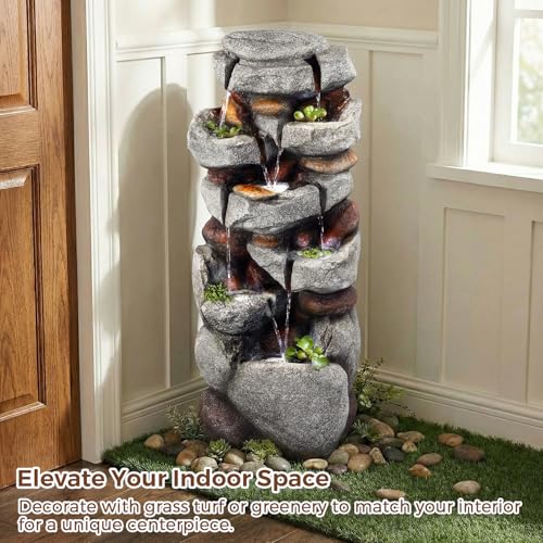 Image of Jocoevol 40 inch H Outdoor Water Fountain, 7-Tiers Cascading Rock Waterfall