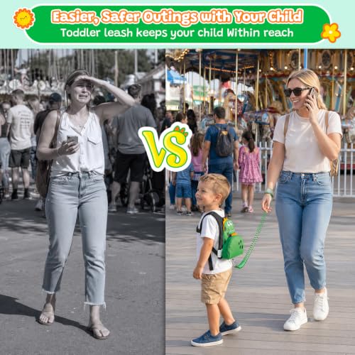 Image of Dr.meter 3 in 1 Toddler Harness Leash with Key Lock for Boys Girls | Cute Dinosaur Kids Safety Harness + 8.2ft Anti Lost Wrist Link Child Protective Leash While Walking for Outdoor Activity
